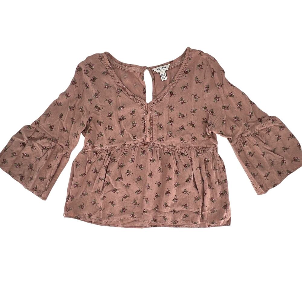 Arizona Jean Co Flowy Floral Quarter Bell Sleeve Babydoll Blouse Top Size Small - Picture 8 of 16